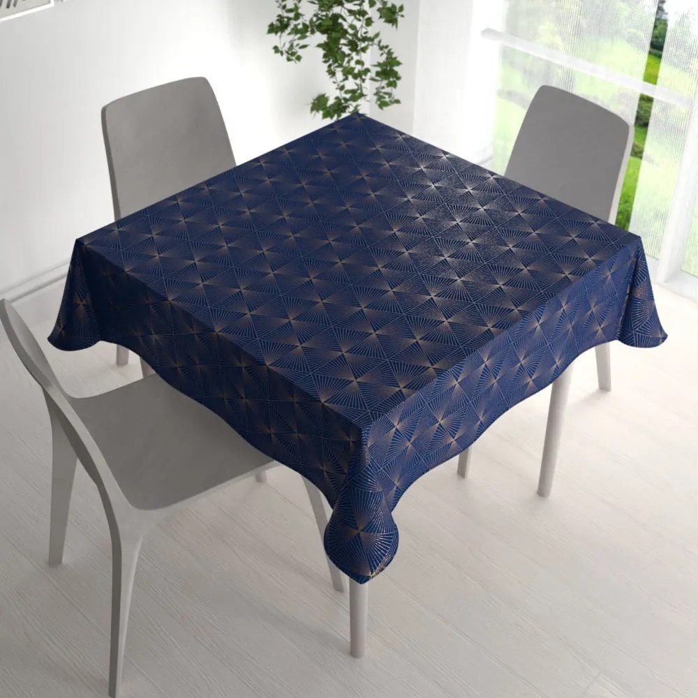 Biante Zamatový štvorcový obrus Isabela IBL-011 Rose Gold trojuholníky na kráľovsky modrom 80x80 cm