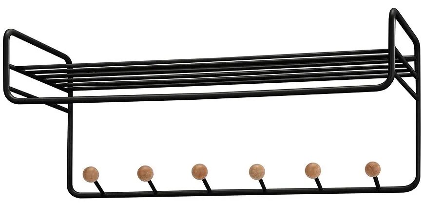 Nástenný vešiak s policou a háčikmi Gc7230 čierna/prirodná