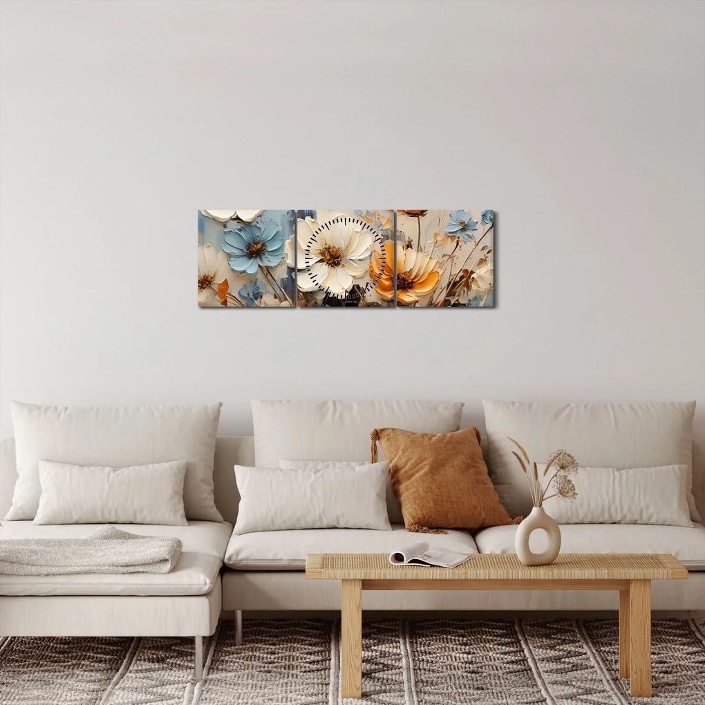 Obraz - Kytica, maľba (s hodinami) (90x30 cm)