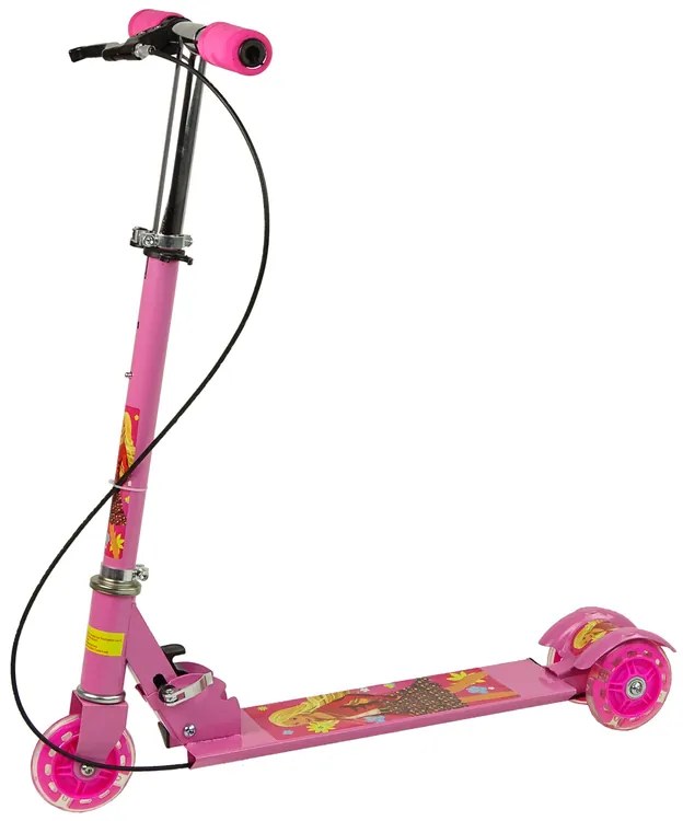 LEAN TOYS Trojkolesová kolobežka s ručnou brzdou + Svietiace Kolesá, ružová