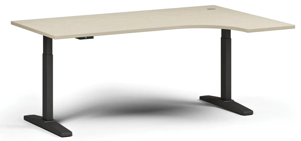 Výškovo nastaviteľný stôl, elektrický, 675-1325 mm, rohový pravý, doska 1800x1200 mm, čierna podnož, čerešňa