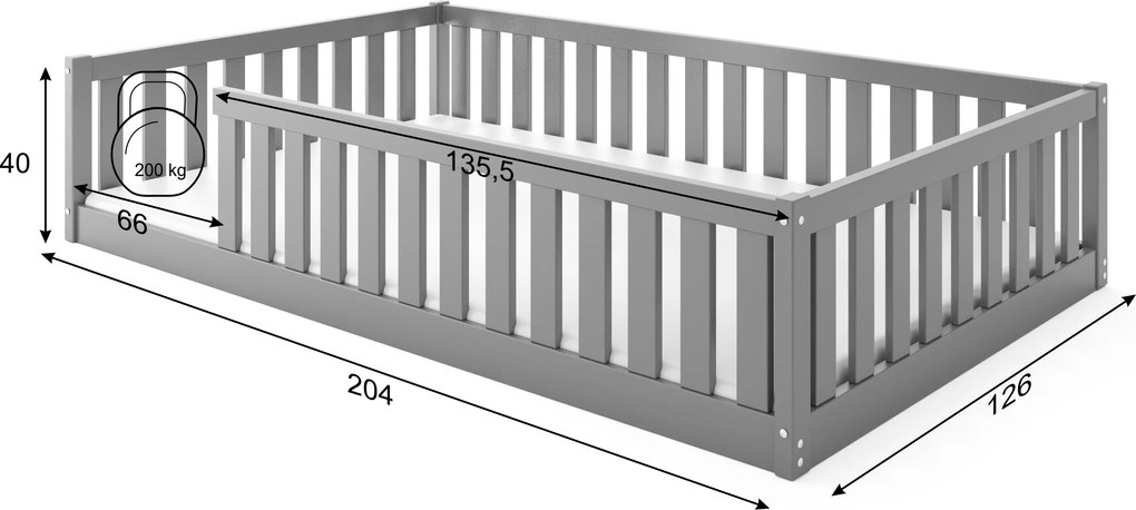 Široká posteľ BELLA SIMA 120×200 cm Montessori – grafitová