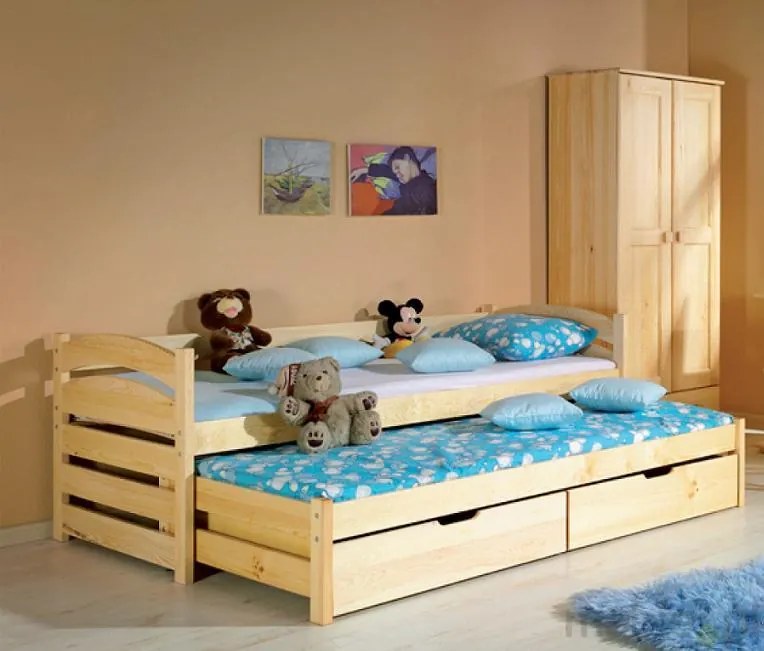 MAXMAX Detská posteľ s výsuvnou prístelkou z MASÍVU 190x80cm so zásuvkou - TOM 190x80 ÁNO
