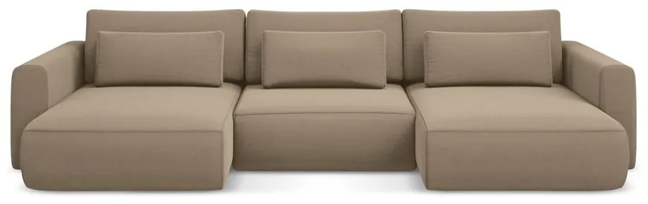 Svetlohnedá zamatová rozkladacia/s úložným priestorom rohová pohovka (do tvaru "U") Kapua – Makamii