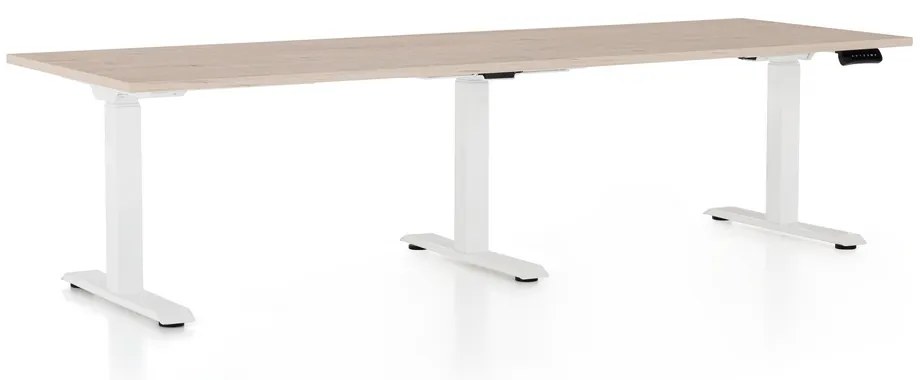 Výškovo nastaviteľný stôl OfficeTech Long, 240 x 80 cm, biela podnož, dub
