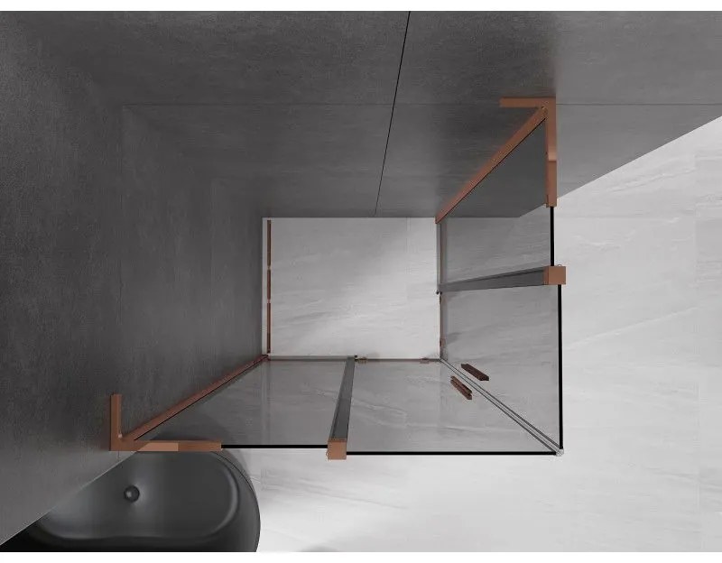 Mexen Velar L Duo, sprchový kút s posuvnými dverami 90 x 80 cm, 8mm šedé sklo, ružové zlato, 871-090-080-02-43-60