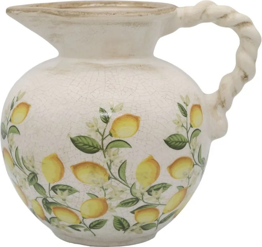 Béžový antik keramický džbán s citrónmi Limone Blossom - 20,5 * 18,5 cm