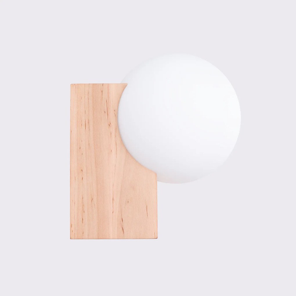 Nástenné svietidlo Bulbo, 1x biele sklenené tienidlo, drevo