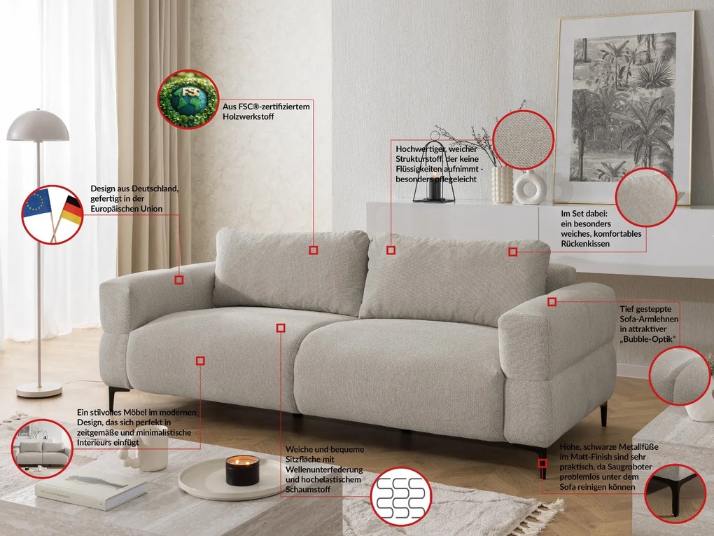 POHOVKA FLEUR 3 MIESTNÁ BÉŽOVÁ 217 cm