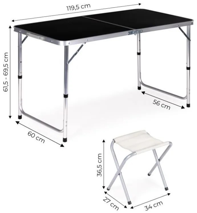 Bestent Kempingový stôl skladací 120x60cm a 4 stoličky Black