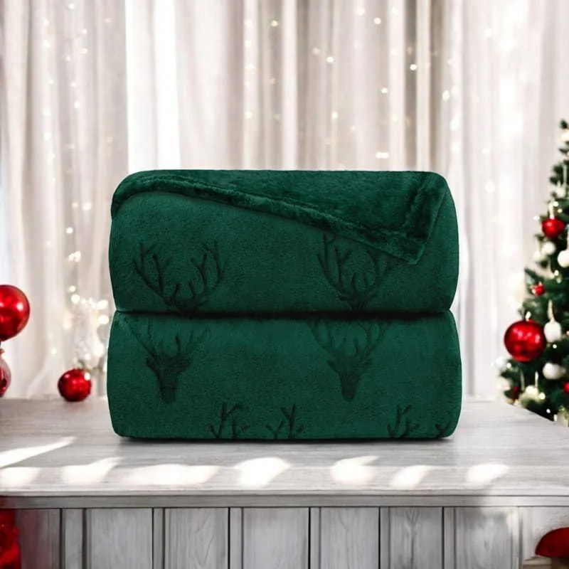 Vianočná deka NOBLE Deer 150x200 cm - tmavo zelená