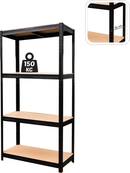 CH 4- policový kovový úložný regál Tosca I. 150 x 70 x 30 CM - čierna