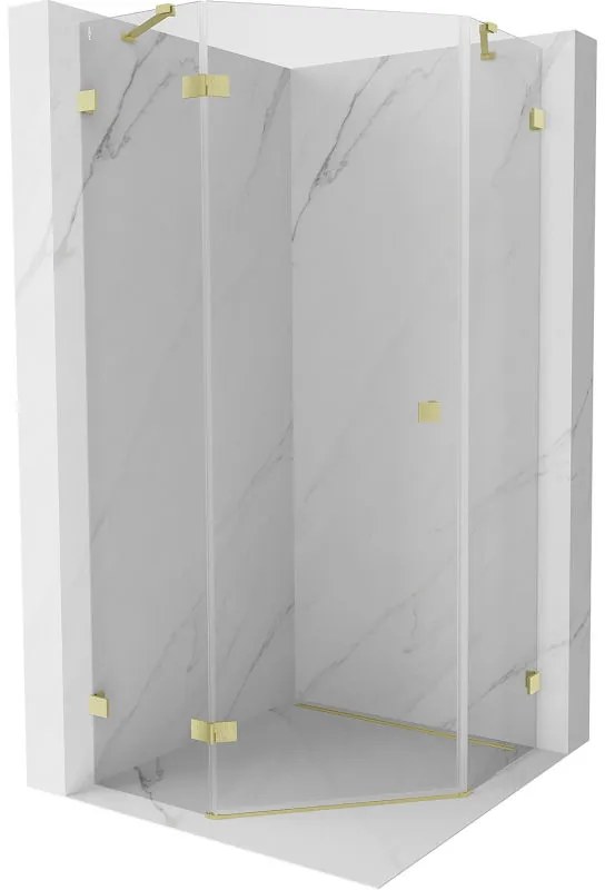 Mexen Lunar, Päťuholníkový sprchový kút Mexen Lunar naklápací doľava 100 x 100 cm, 8mm číre sklo, zlatý matný profil, 831-100L-100P-55-00-L