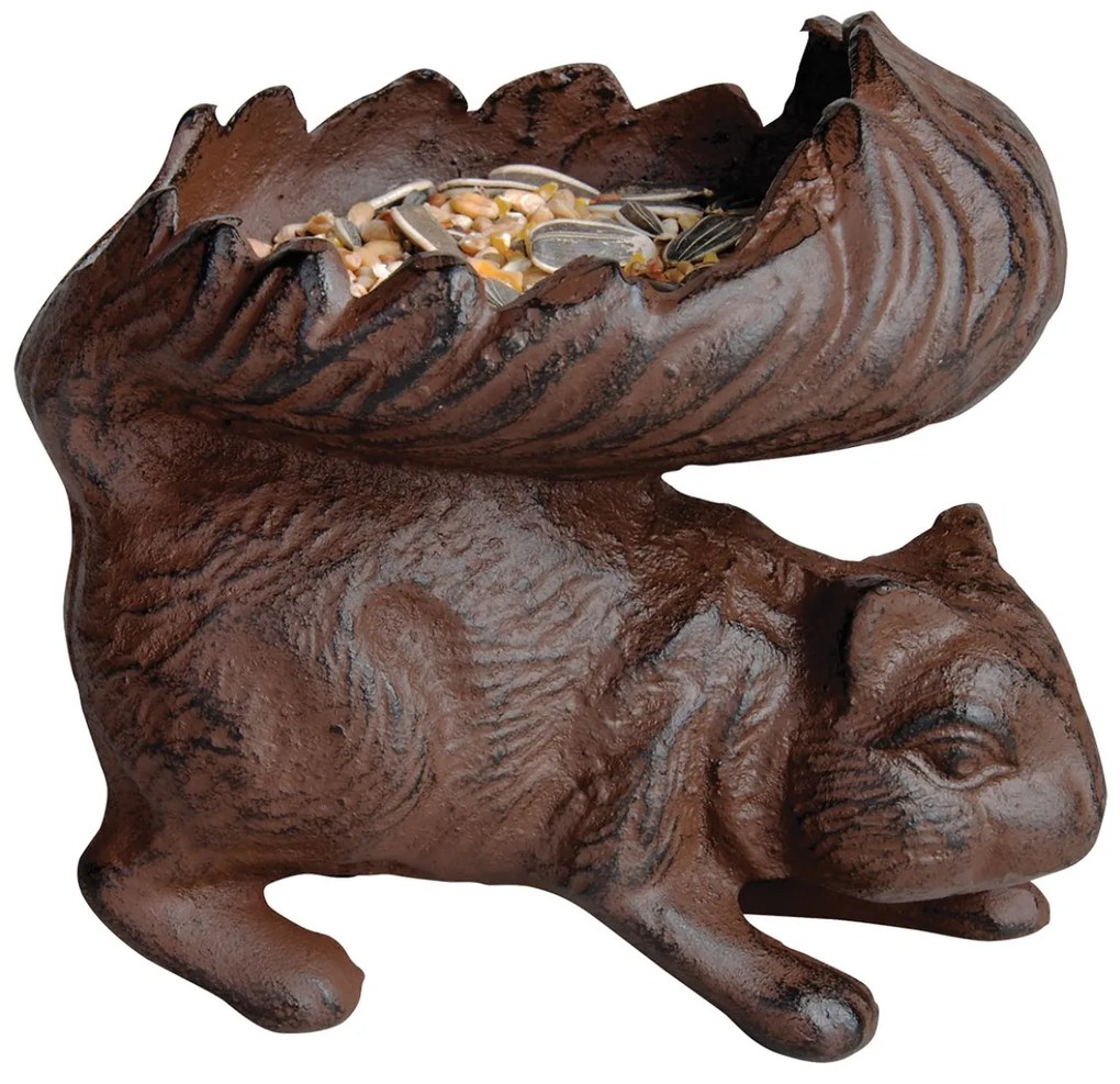 Kŕmidlo pre veveričky Squirrel, 13,5x15 cm, liatina, hnedá