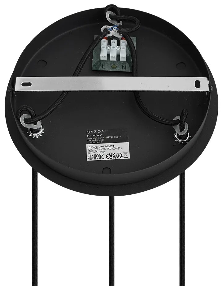 Art Deco závesné svietidlo čierne s dymovým sklom guľaté 3-svetlo - Vidro