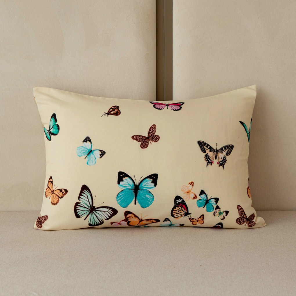 Flanelový poťah na vankúš VIVA BUTTERFLY 50x70 cm, krémový