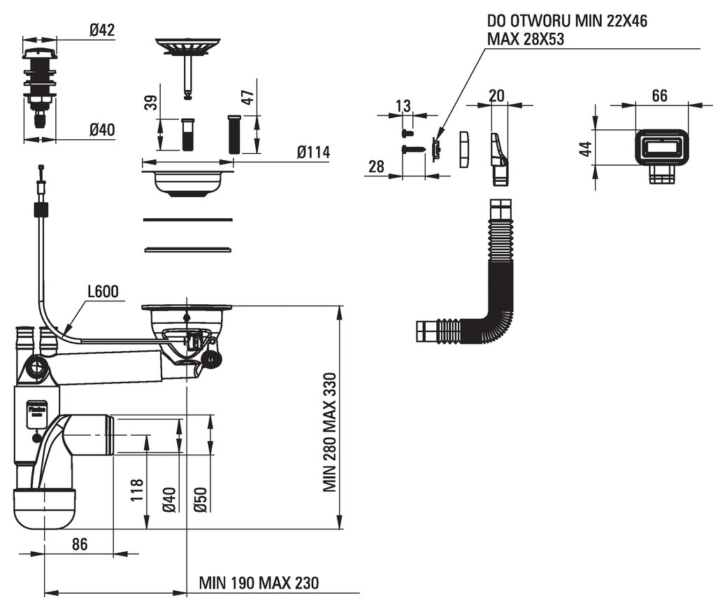 Deante Magnetic, granitový drez na dosku 820x500x219 mm Z/O, 3,5" + priestorovo úsporný sifón, 1-komorový, šedá, ZRM_S113