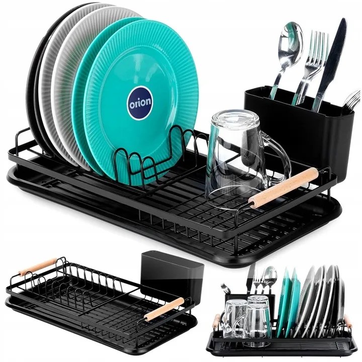 Orion Odkvapkávač na riad, čierny s drevenými rúčkami, malý, 43 x 23 cm, RADKA