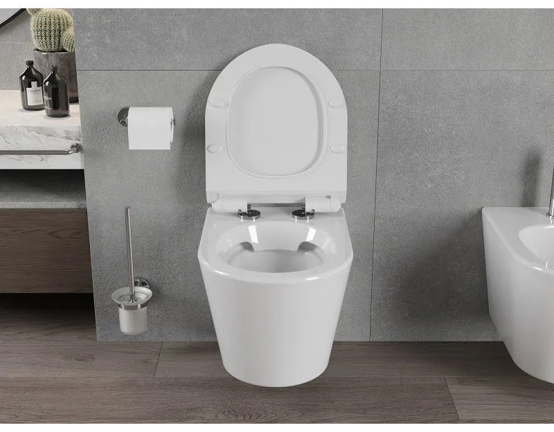 Mexen Rico závesné wc Rimless s toaletným sedátkom Slim z duroplastu, biela - 30720100