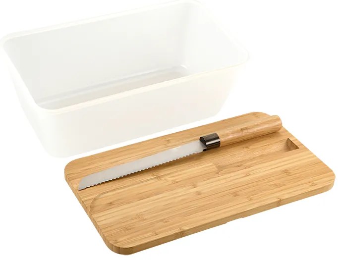 Kesper Chlebník veľký, s bambusovým vekom a nožom 3v1 – transparentný