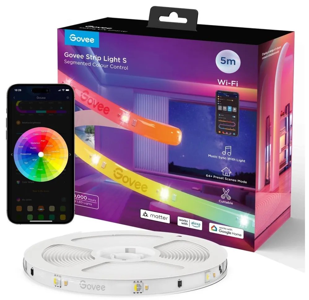Govee - Wi-Fi RGBICW Smart PRO LED pásik 5m MATTER  - extra odolný