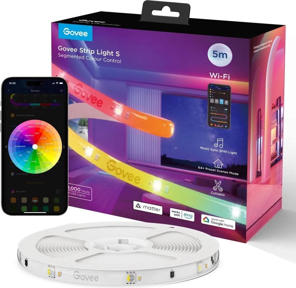 Govee - Wi-Fi RGBICW Smart PRO LED pásik 5m MATTER  - extra odolný