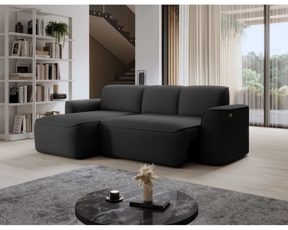 Antracitová rohová pohovka z textílie buklé (ľavý roh/s leňoškou) Ume – ELTAP