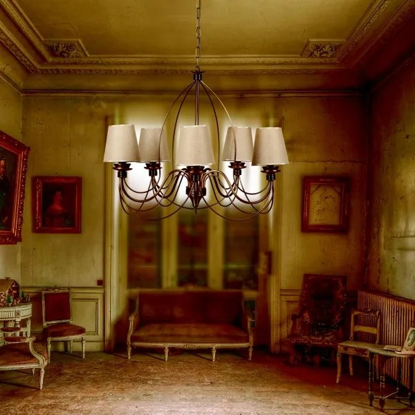 Závesné svietidlo na reťazi CLASSIC 6xE14/40W/230V bronzové/béžové