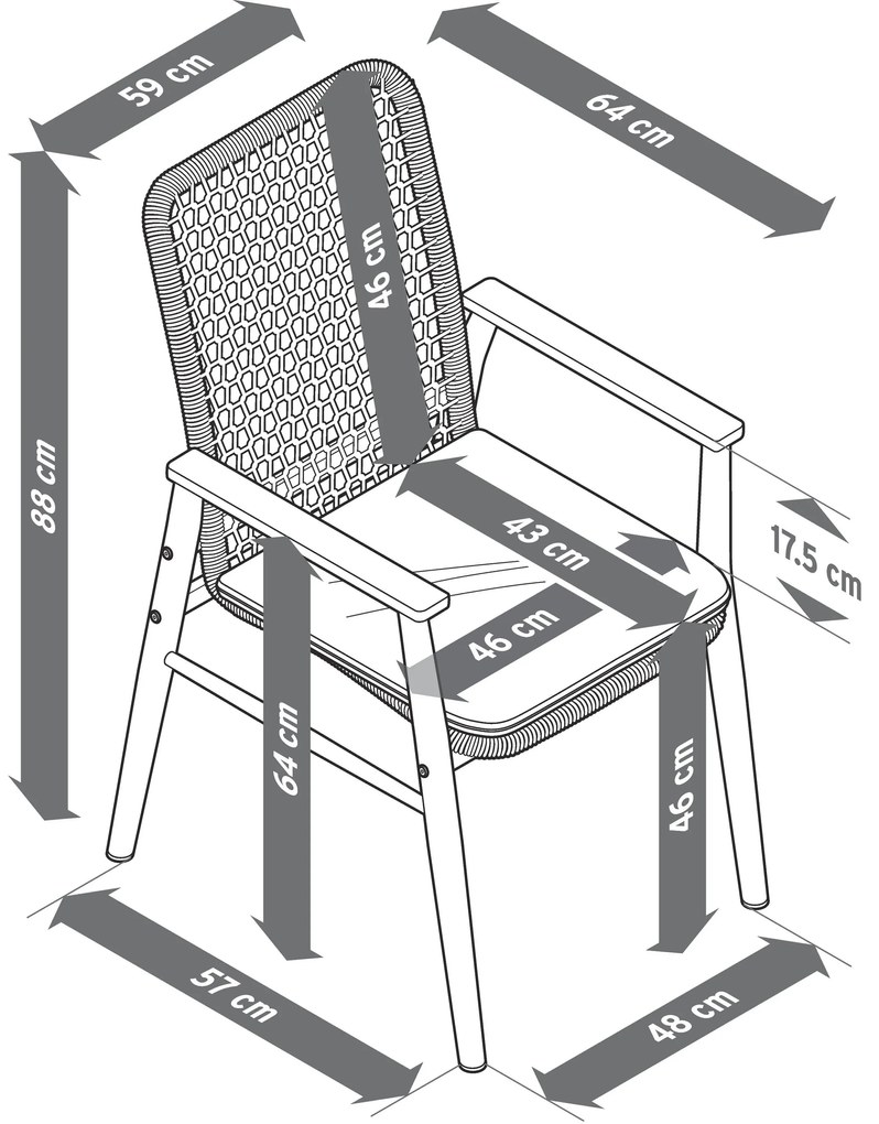 Jedálenská stolička s tíkovými opierkami rúk a textilným výpletom