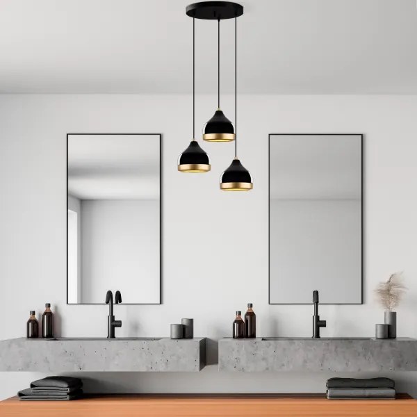 Závesný luster na lanku YILDO 3xE27/40W/230V čierna/zlatá