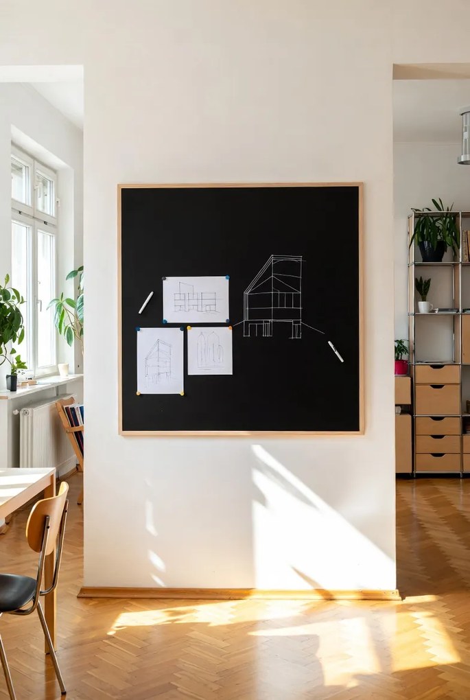 Toptabule.sk  Čierna magnetická tabuľa NATURE LINE v prírodnom drevenom ráme 90x60 cm