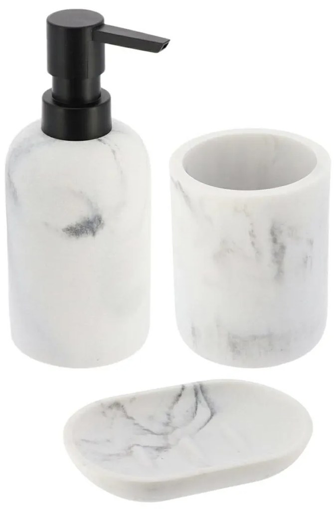 Sada kúpeľňových doplnkov Everist Marble, biela/s čiernymi prvkami