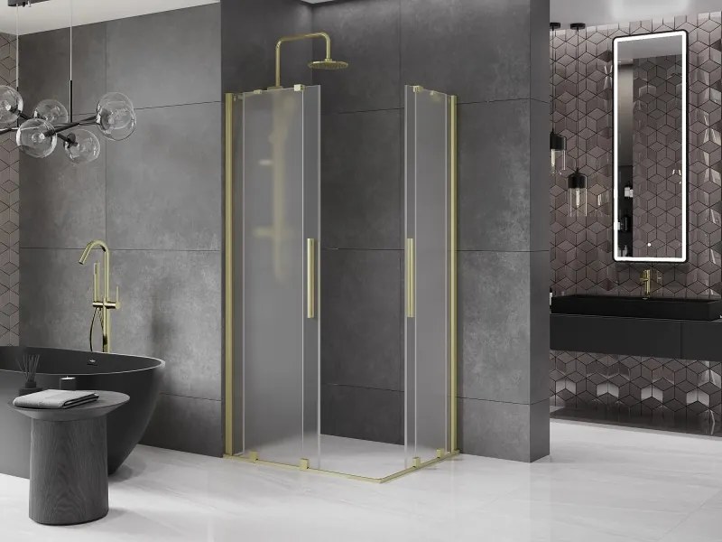 Mexen Velar Duo, sprchový kút s posuvnými dverami 90 x 80 cm, 8mm sklo námraza, zlatá matná, 871-090-080-32-55