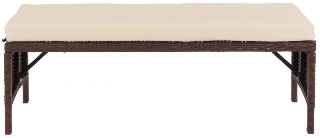 Záhradná lavica HWC-G16, polyratan - hnedá, krémový vankúš