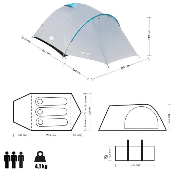 Turistický stan NILS Camp NC6013 Rocker - šedý