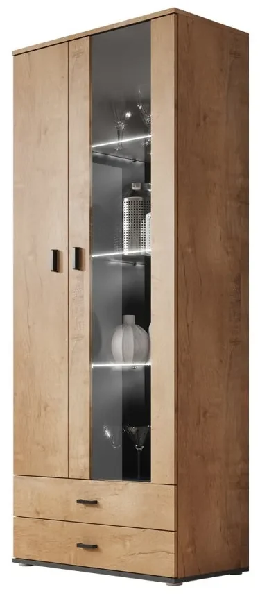 Vysoká vitrína 2D2S Boho B6, Osvetlenie: osvetlenie LED RGB - farebné, Farby: biela / biely lesk