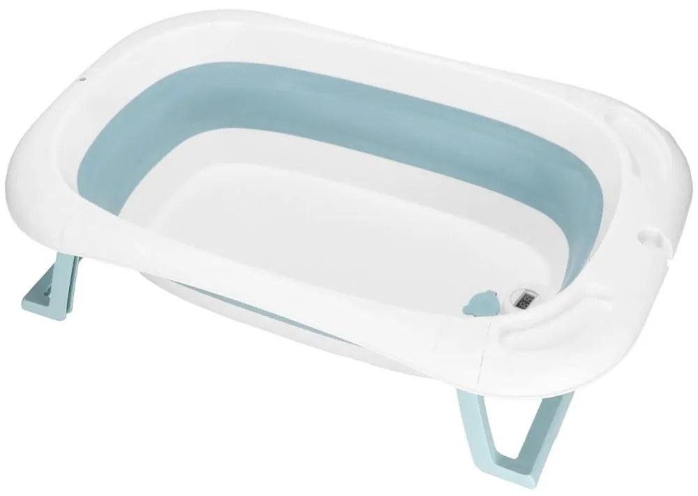 SPRINGOS Skladacia detská vanička 35 L pre bábätká, s teplomerom a vankúšikom, biela a modrá SB0063