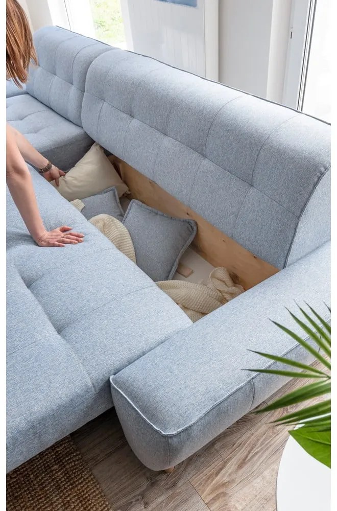 Svetlomodrá rozkladacia variabilná rohová pohovka Miuform Dazzling Daisy