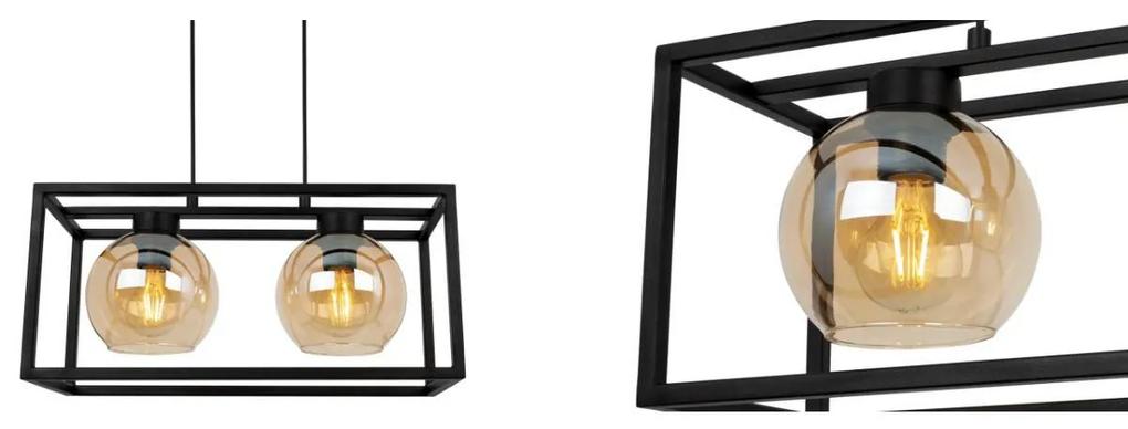 Závesné svietidlo Haga cage, 2x medové sklenené tienidlo v kovovom ráme