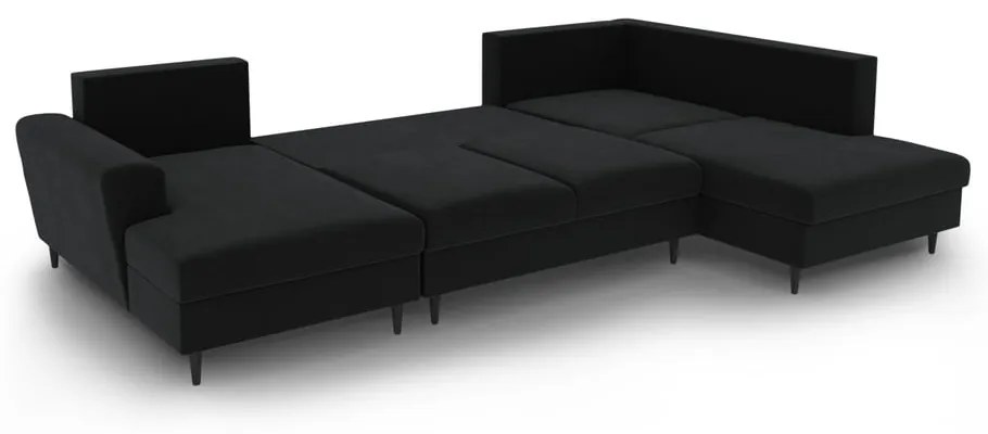 Čierna zamatová rozkladacia/s úložným priestorom rohová pohovka (pravý roh/do "U") Kyoto – Cosmopolitan Design