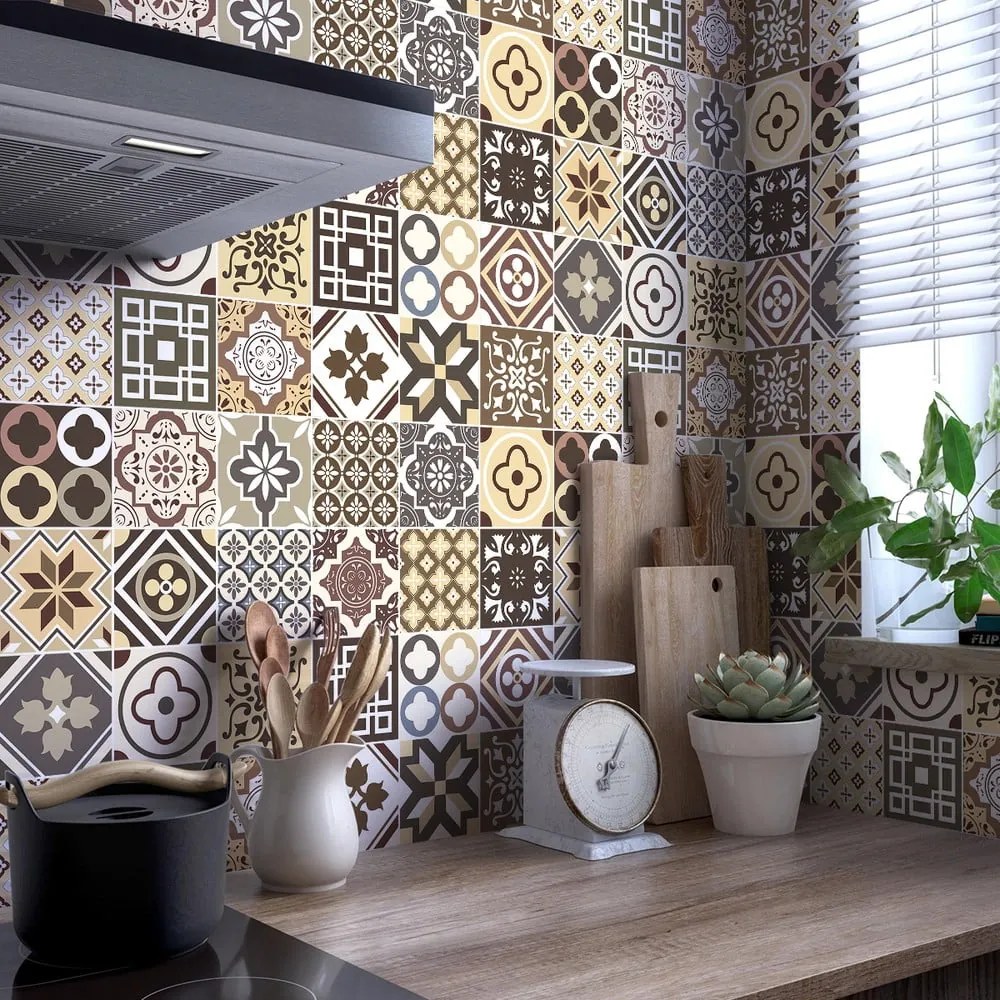 Súprava 24 samolepiek na stenu Ambiance Kenjito, 15 x 15 cm