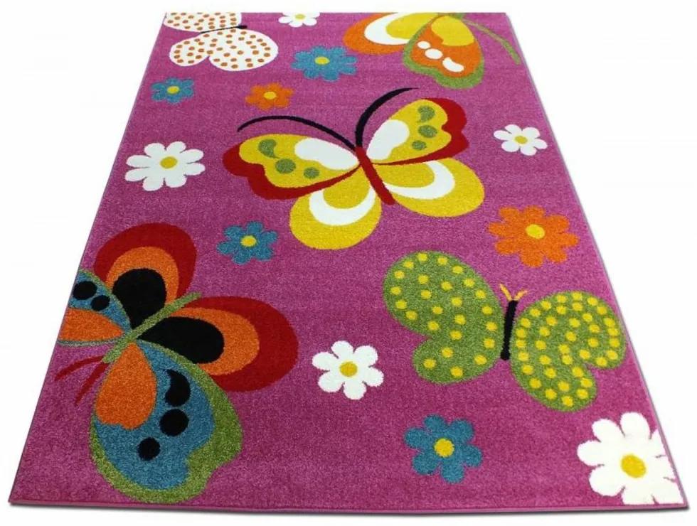 Detský koberec Motýle tmavo ružový, Velikosti 240x330cm