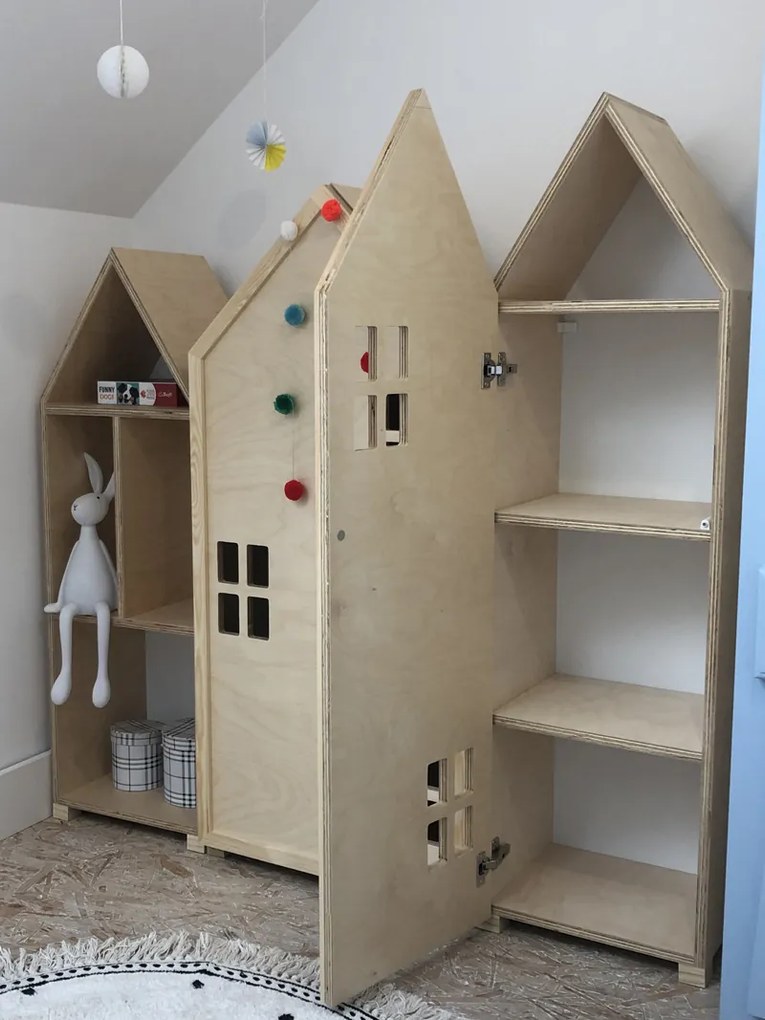 Detská policová skriňa domček, prírodná - 140 cm