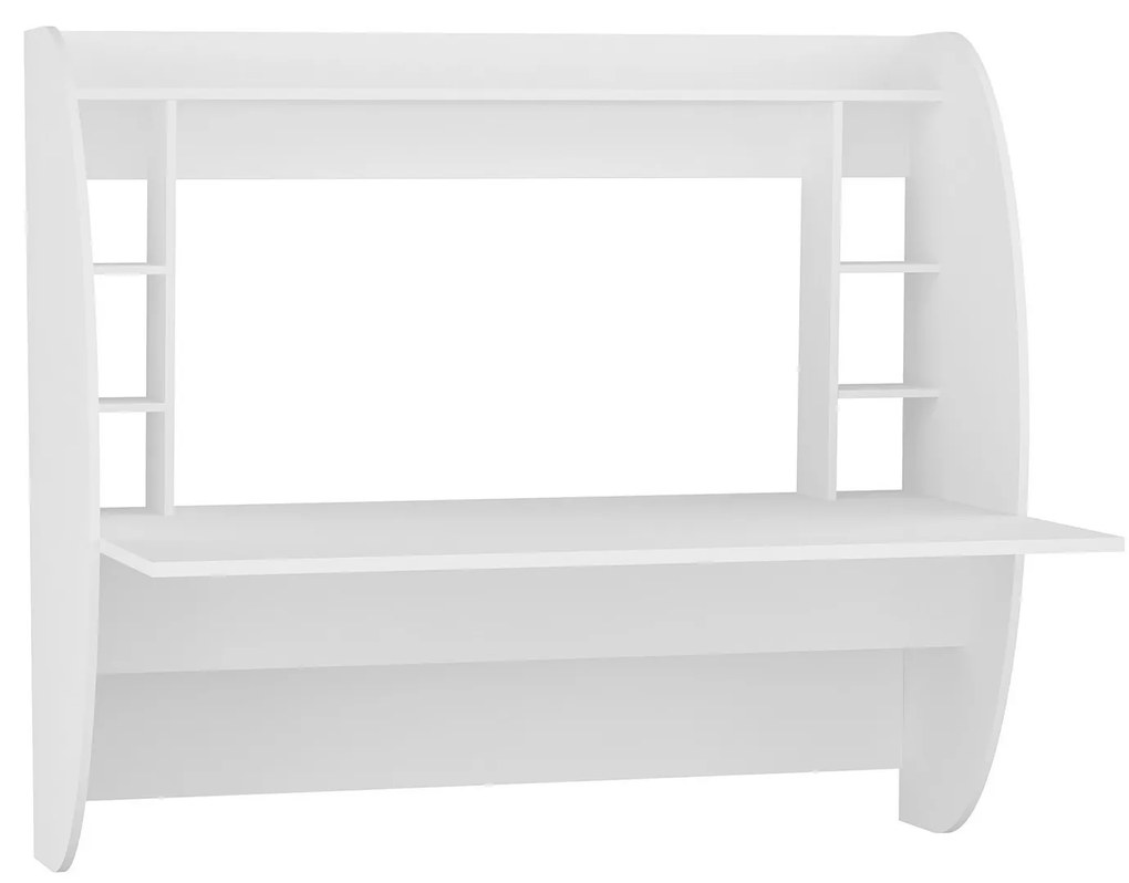 Nástenný písací stôl Buglem so vstavaným regálom biely