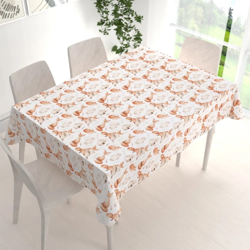Biante Detský bavlnený obdĺžnikový obrus Sandra SA-523 Líšky a sovy na bielom 140x200 cm