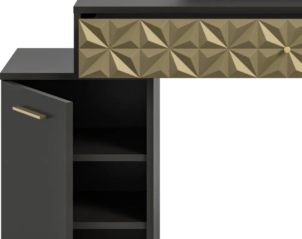 Toaletný stolík so zrkadlom Prismo, čierny/zlatý