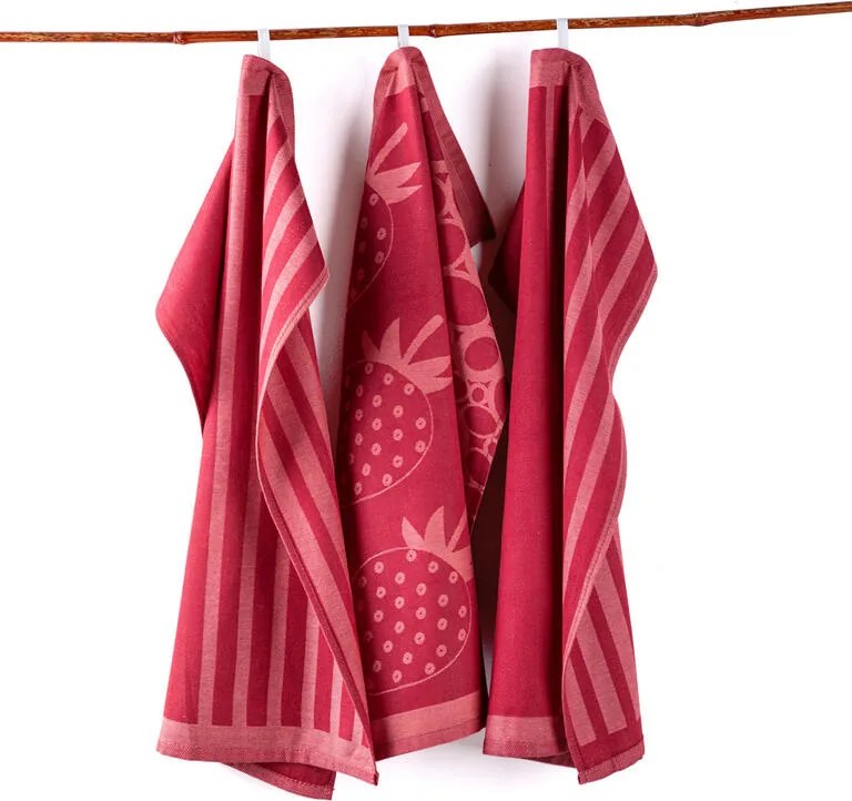 Utierky z egyptskej bavlny JAHODY A PRUHY 50 x 70 cm 3 ks