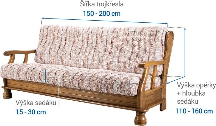 Bielastické poťahy OCEANO NOVÉ béžové trojkreslo s drevenými rúčkami (š. 150 - 200 cm)