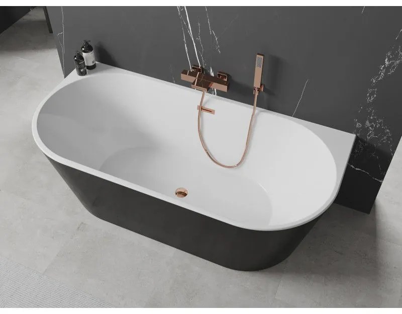 Mexen Oval, voľne stojaca nástenná vaňa 180 x 80 cm, biela-čierna, ružové zlato prepad, 52671808075-60