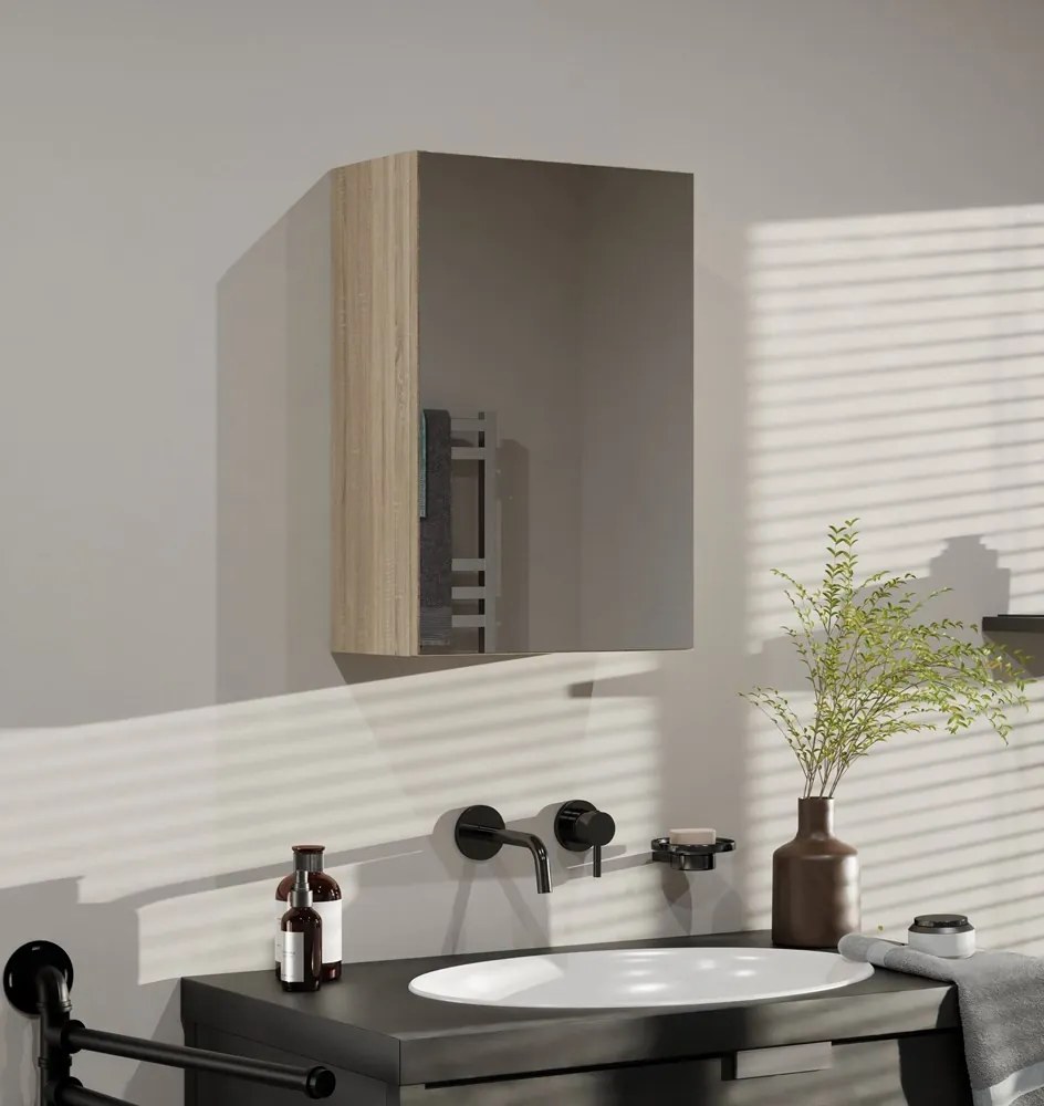 Závesná kúpeľňová skrinka POLA 40 cm so zrkadlom dub sonoma